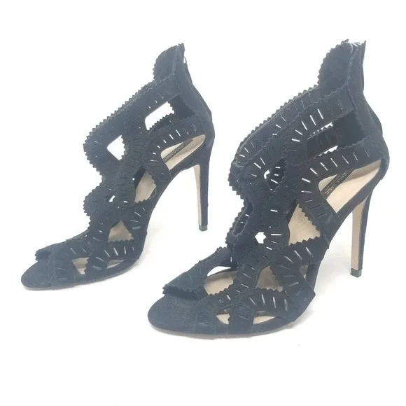 Zara Shoes Zara Basic Strappy Black Suede Laser Cut Stiletto